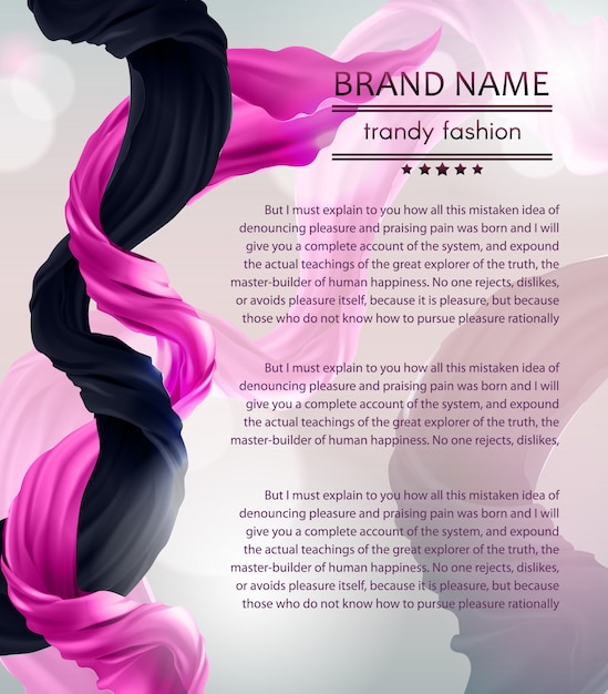 Free vector fashion banner with purple and black flying silk fabric. background with two pieces of flowing
