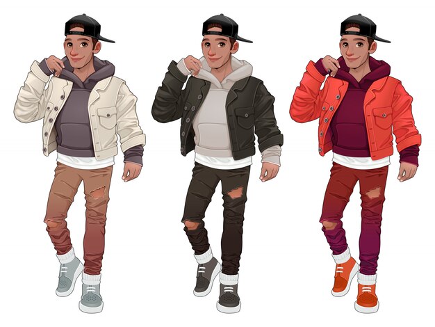 Fashion boy in three different versions