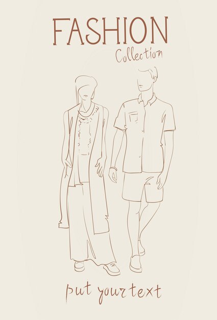 トレンディな服のスケッチを着てモデルの服セットのファッションコレクション プレミアムベクター
