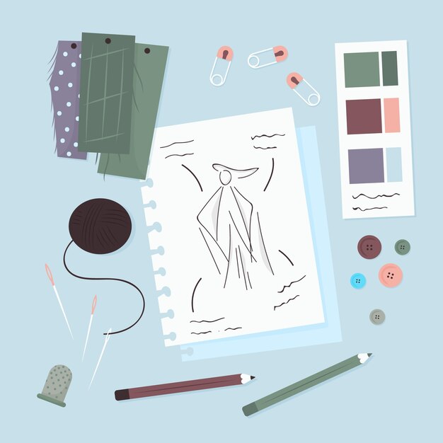 Fashion designer elements and drawings