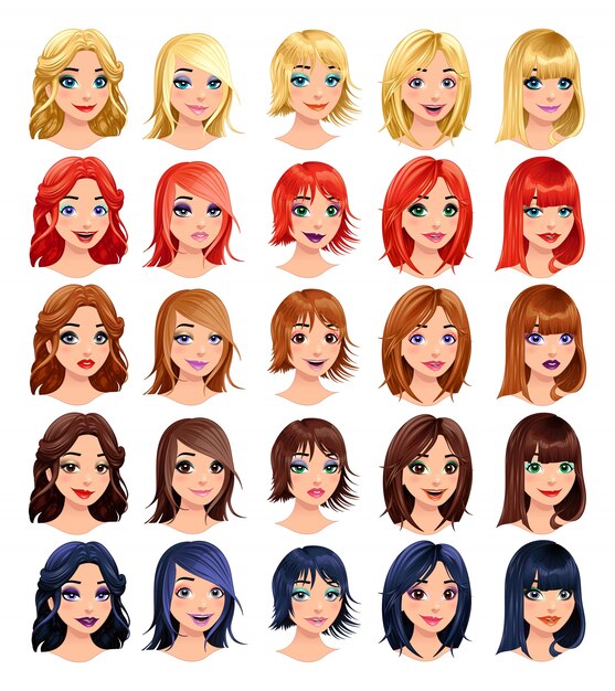 Fashion female avatars hairstyles eyes and mouths are interchangeable vector file isolated objects