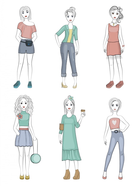 女の子の毎日の服装イラスト プレミアムベクター