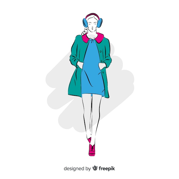 Vettore gratuito illustrazione di moda con modello femminile