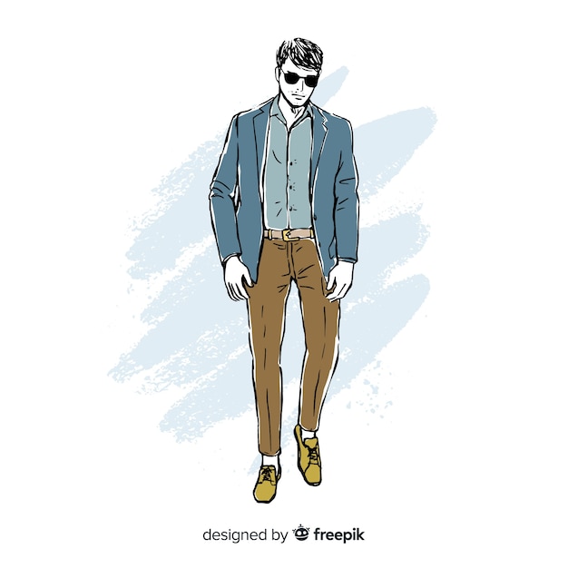 Vettore gratuito illustrazione di moda con modello maschile