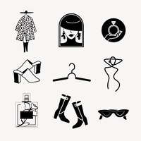 Fashion logo elements, black and white vector sticker design set