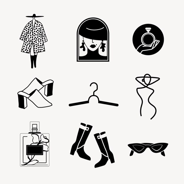 Fashion logo elements, black and white vector sticker design set