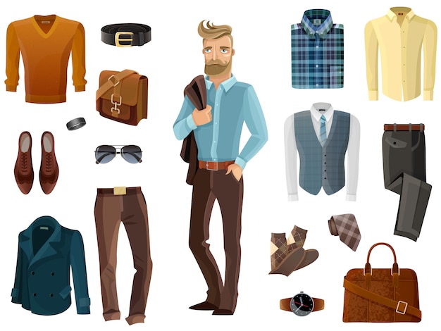 Vettore gratuito fashion man set