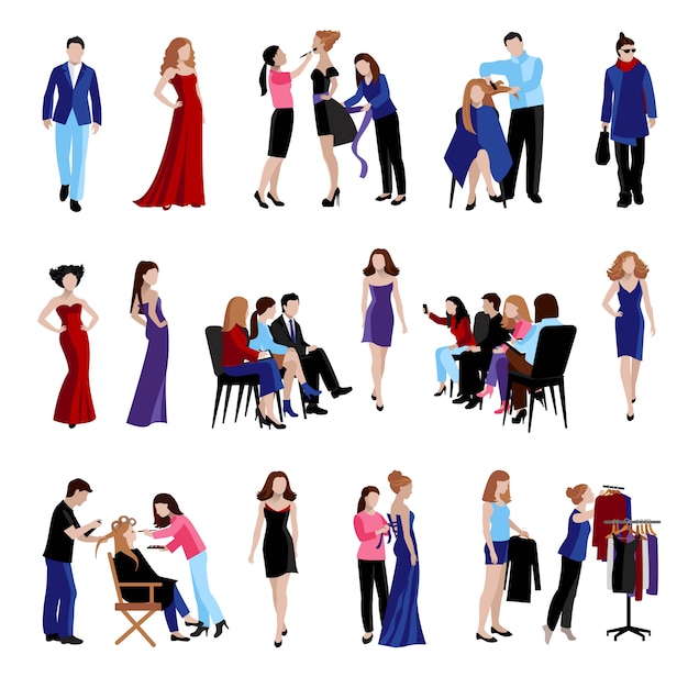 Free vector fashion model flat icons set