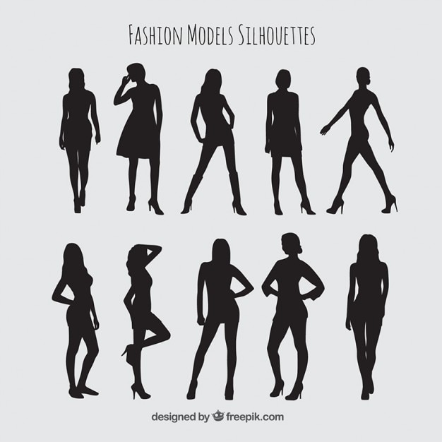 Fashion models silhouettes set