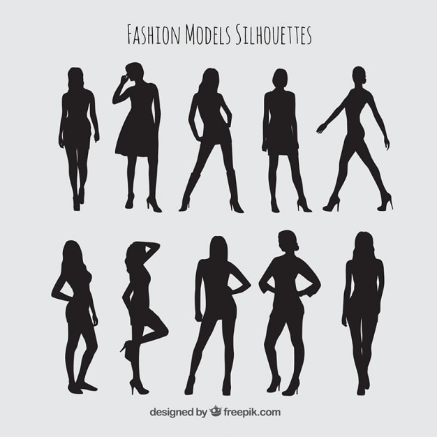  fashion models silhouettes set