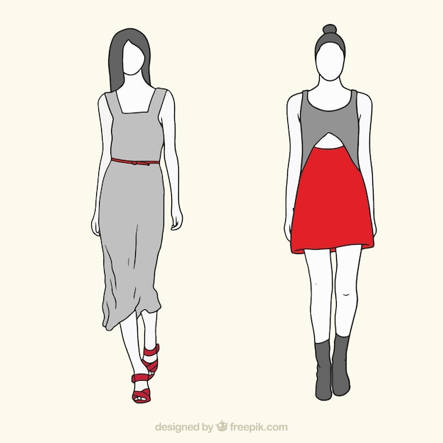 Free vector fashion models wearing beautiful clothes