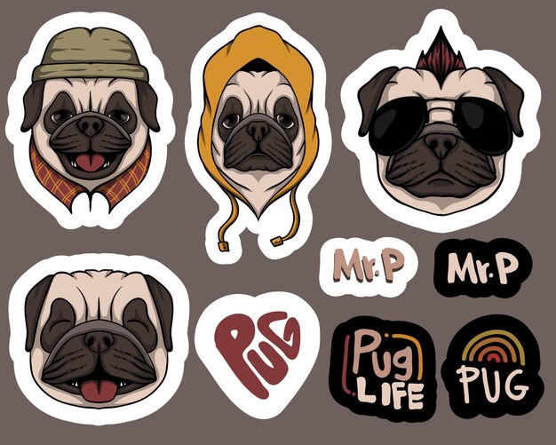 パグ犬眼鏡イラスト プレミアムベクター