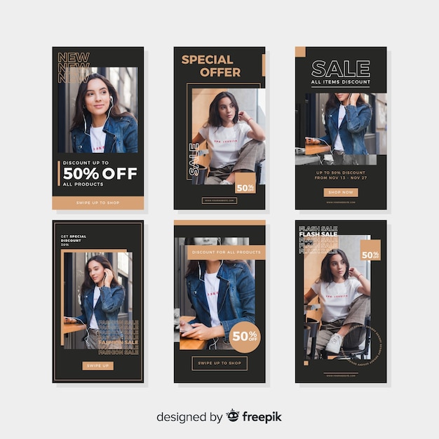 Free vector fashion sale instagram stories collectio