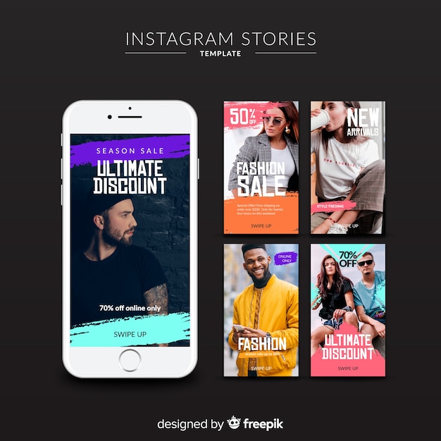 Бесплатное векторное изображение Модная распродажа коллекции рассказов instagram