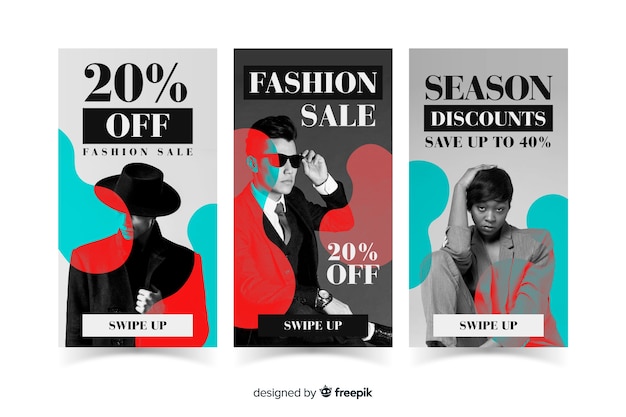 Free vector fashion sale instagram stories collection