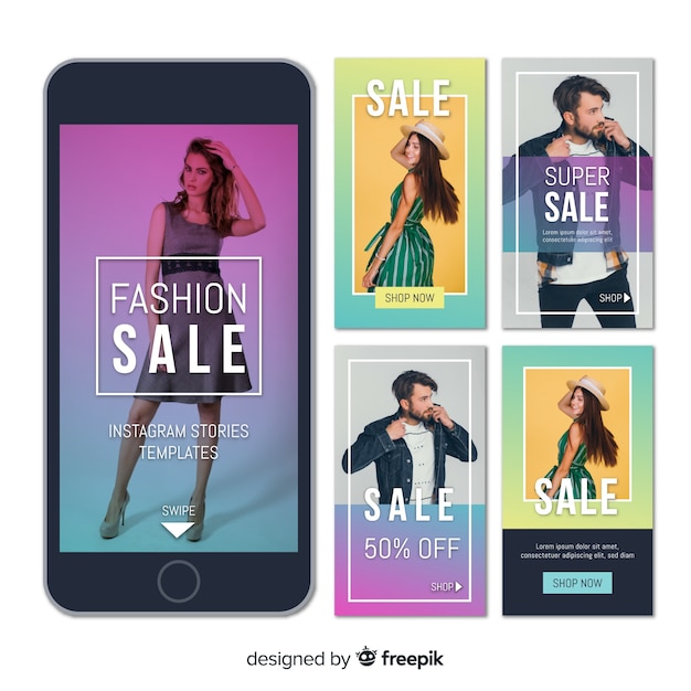Free vector fashion sale instagram stories collection