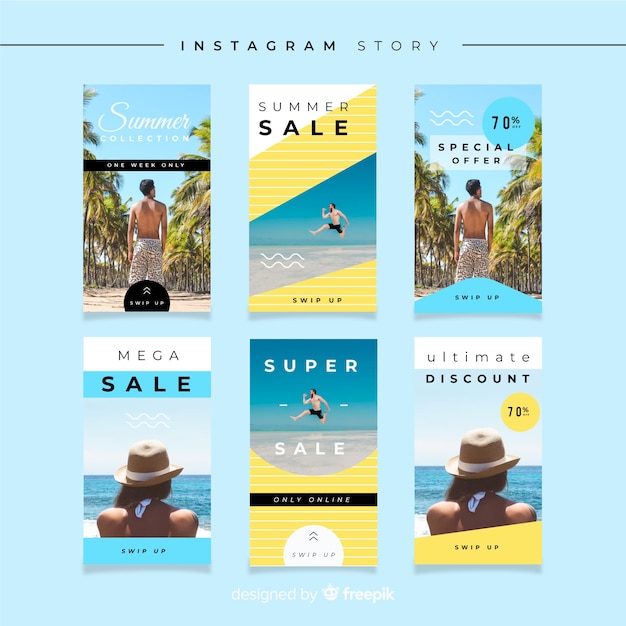 Free vector fashion sale instagram stories collection