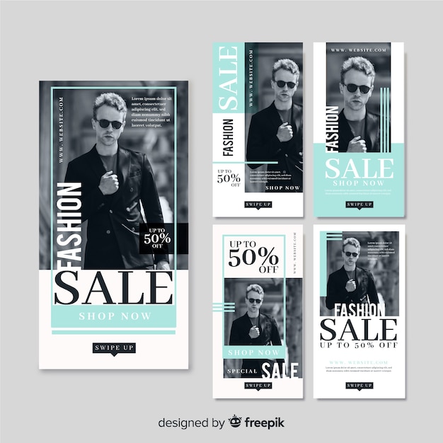 Free vector fashion sale instagram stories with photo
