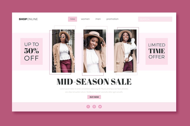 Free vector fashion sale landing page template