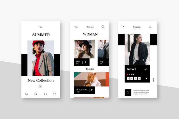 Fashion shopping app interface