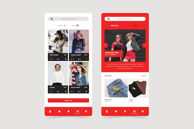 Free vector fashion shopping app screens