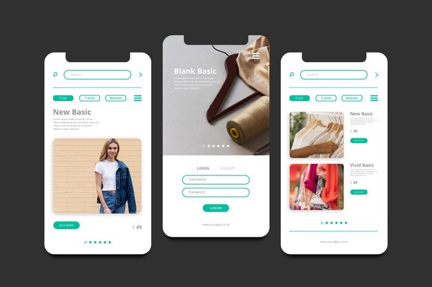 Fashion shopping app screens