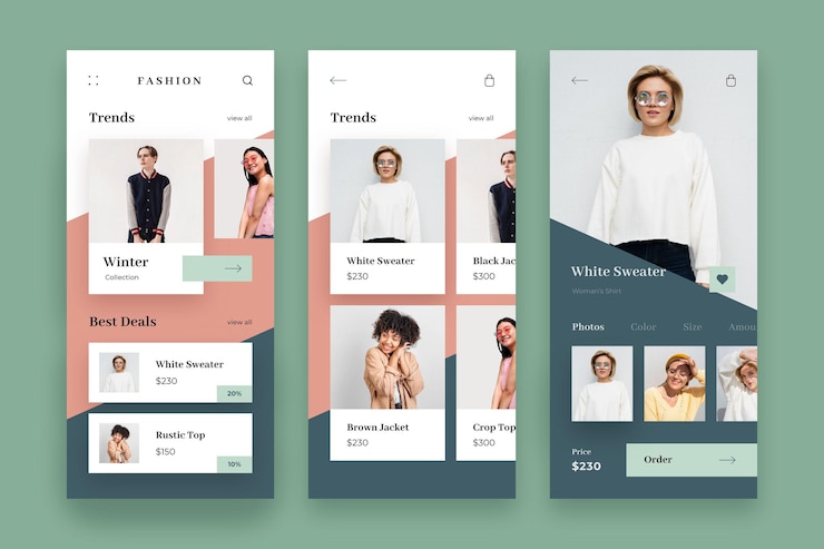 Free Vector fashion shopping app template pack