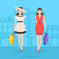 Free vector fashion shopping girls vector art