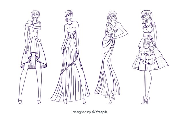 Fashion sketch collection with models