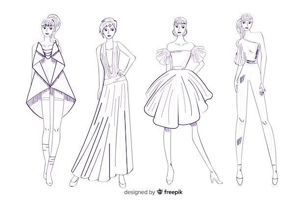 Free vector fashion sketch collection with models