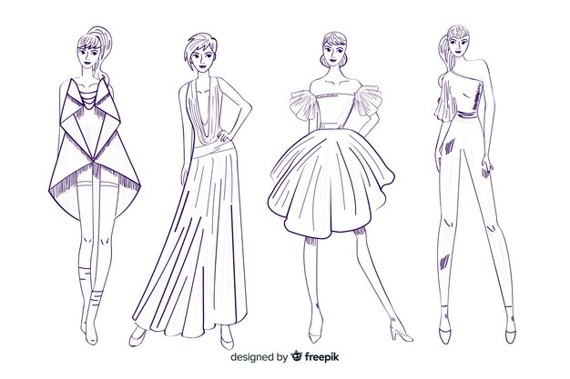 Fashion sketch collection with models