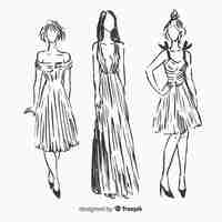 Free vector fashion sketch collection with models