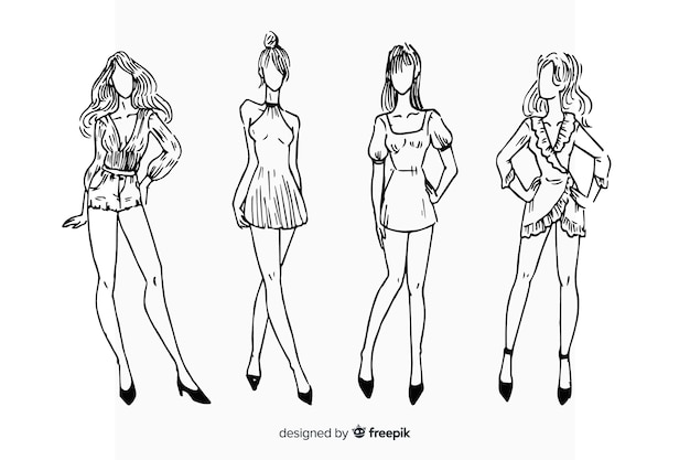 Free vector fashion sketch collection with models