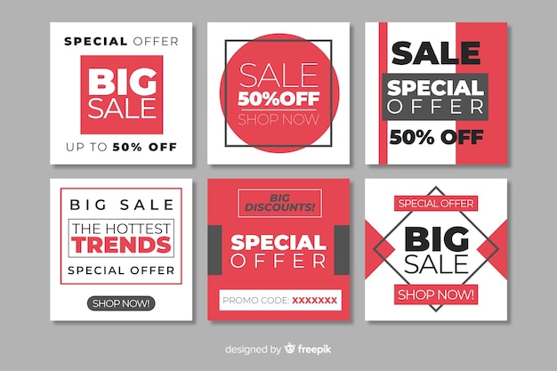 Free vector fashion social media sales banners collection