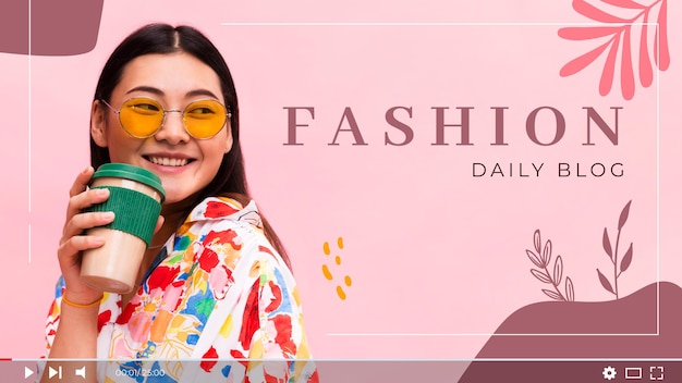 Бесплатное векторное изображение Шаблон миниатюры youtube fashion vlogger