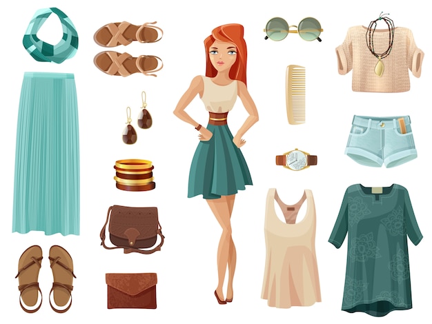 Free vector fashion woman set