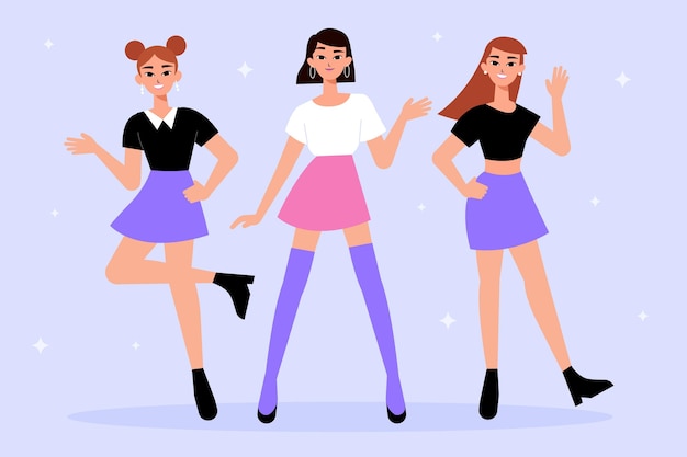 Бесплатное векторное изображение Модная молодая к-поп группа девушек