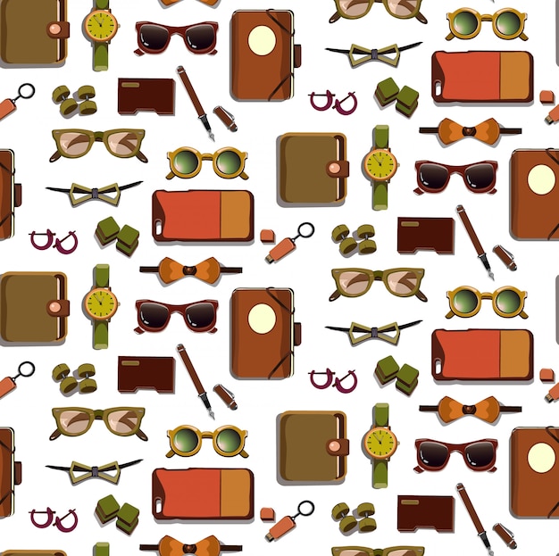 Free vector fashionable hipster accessories seamless pattern