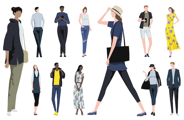 Free vector fashionable people vector flat illustration set isolated on a white background.