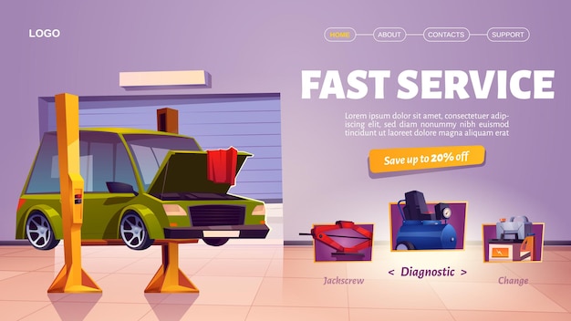 Fast car service banner. auto maintenance, diagnostic and repair center.