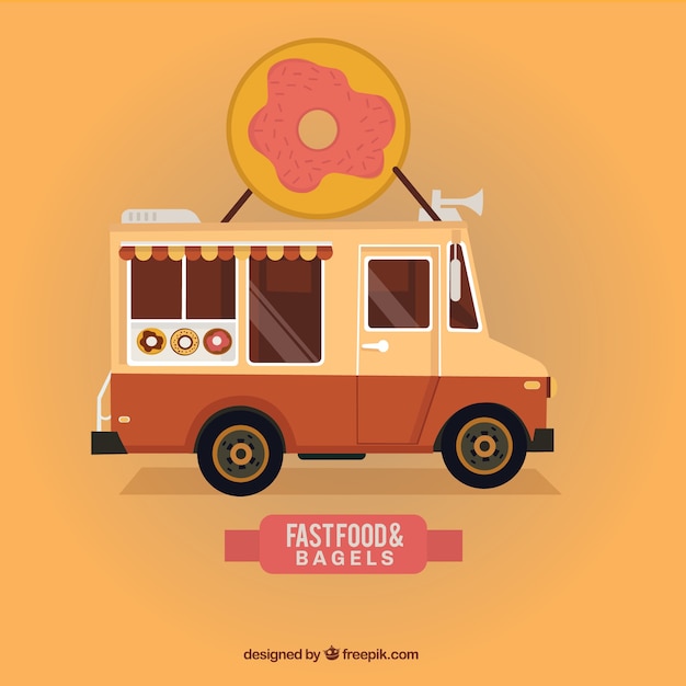 Free vector fast food and bagels truck