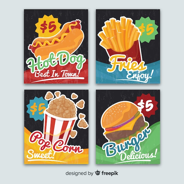 Free vector fast food card collection