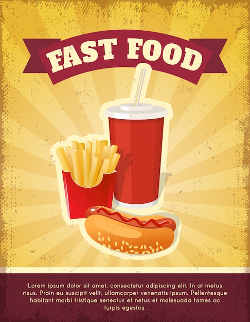 Fast Food Composition poster template with french fries, soda and hot-dog