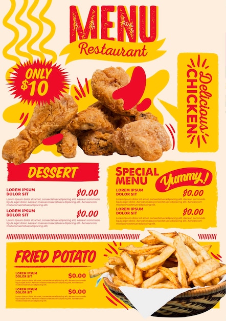 Бесплатное векторное изображение Цифровое вертикальное меню ресторана быстрого питания