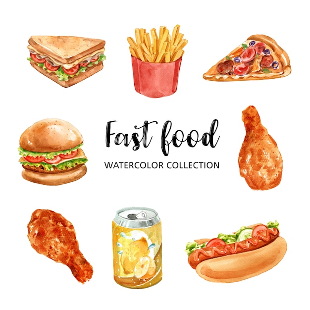 Free vector fast food element design with watercolor