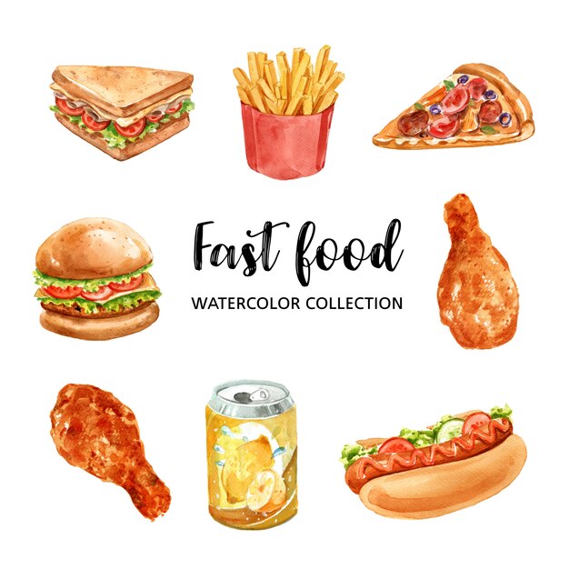 Fast food element design with watercolor