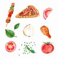 Free vector fast food element design with watercolor