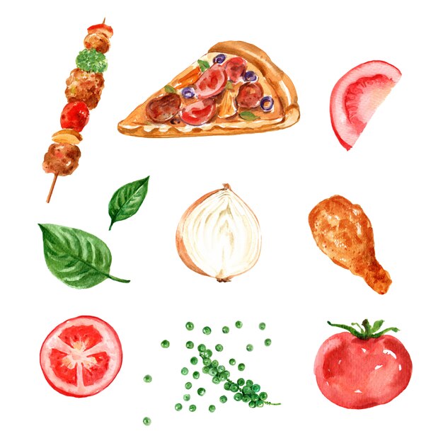 Fast food element design with watercolor