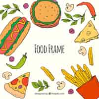 Free vector fast food frame with hand drawn style