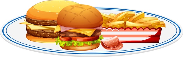 Гамбургер быстрого питания и картофель фри